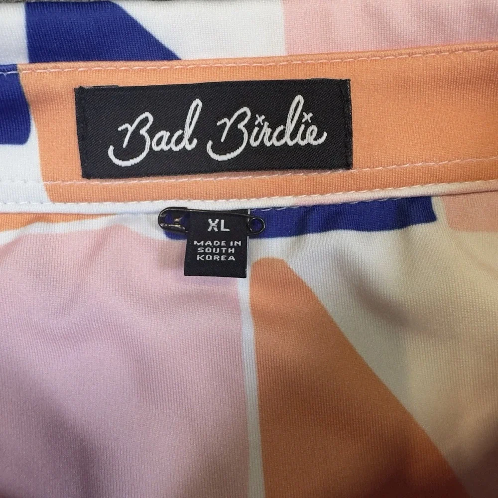 Bad Birdie Catalina 4 Way Stretch Golf Polo Shirt Geometric Orange Men's XL